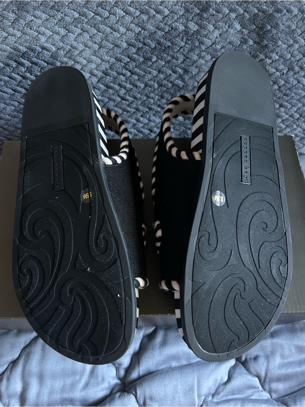 Copper Key Black and White Striped Espadrille Slip-Ons - Picture 4 of 4